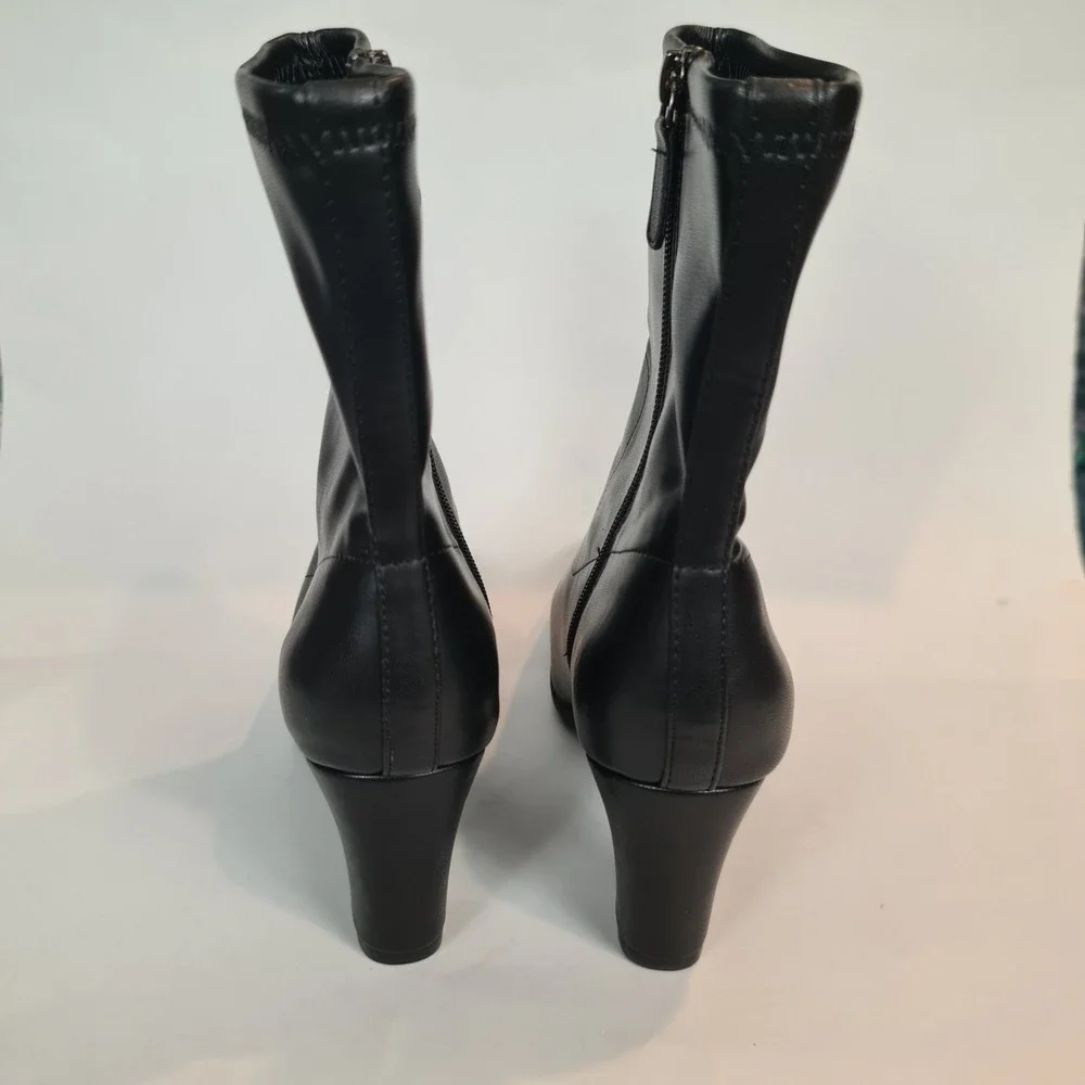 Aerosoles Cinnamon Black Square Toe Block Heel Ankle Boots Womens 9M Classic